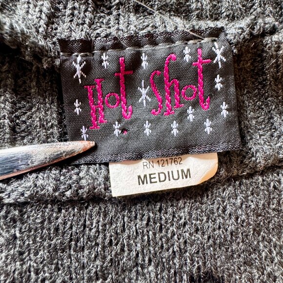 Hot Shot Mini Sweater Dress Tunic Medium Gray Whimsical Owl Graphic - Picture 7 of 8